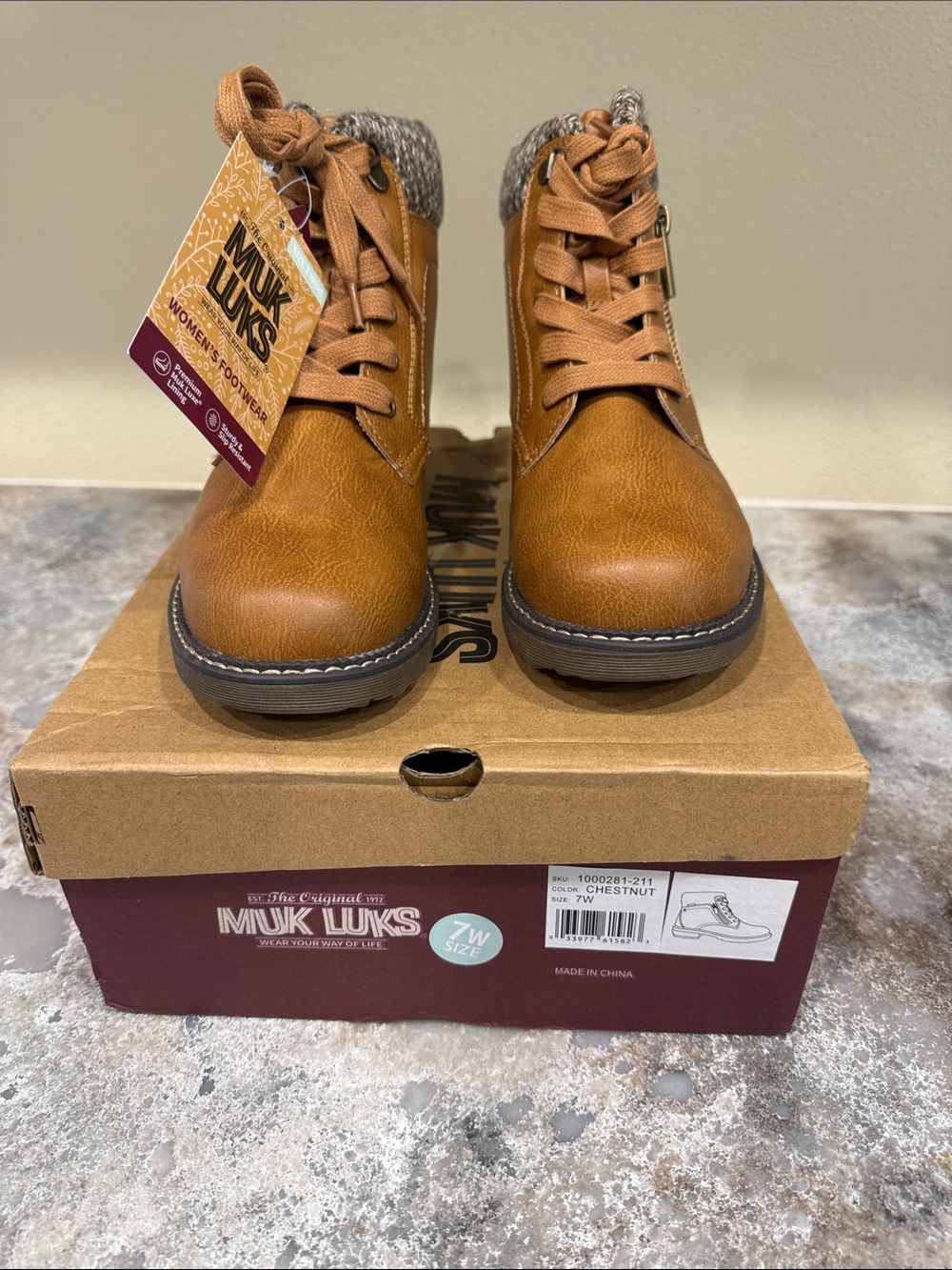 Muk Luks Chestnut Lace-Up Women's Combat Boots with Knit Collar